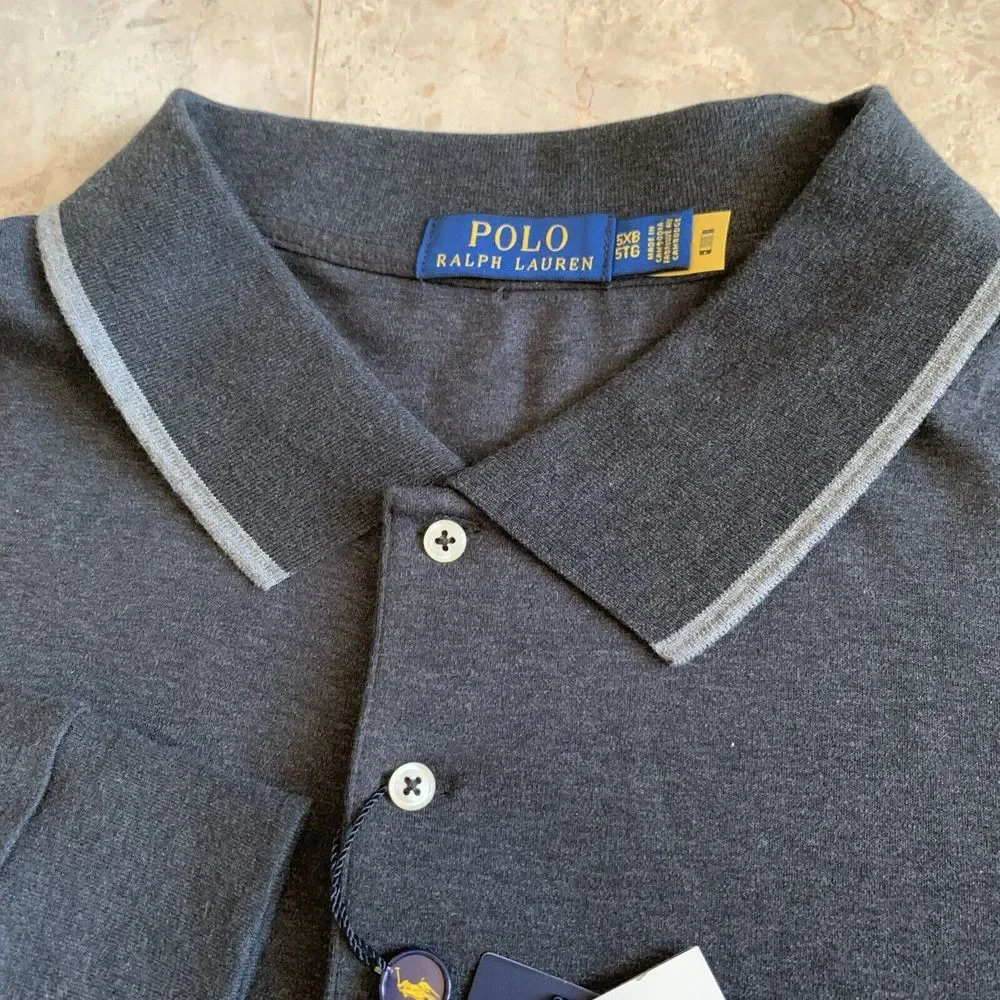 NWT Men's Polo Ralph Lauren Long Sleeve Polo Shirt Soft Cotton Gray 5XB Big